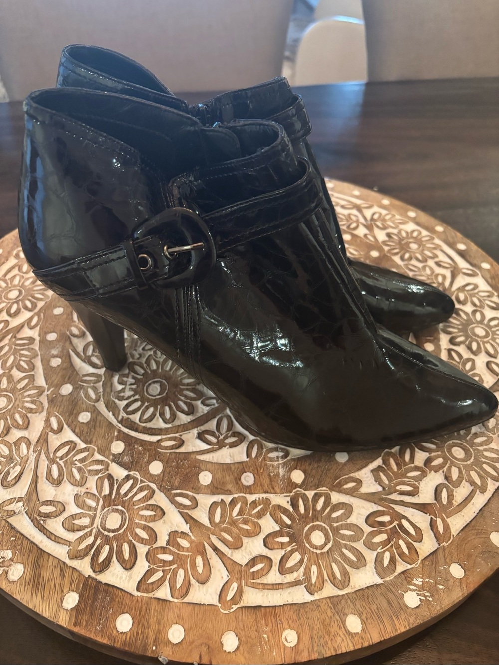 LMPO patent, snake skin ankle boots. Like new. Worn twice! HOT!